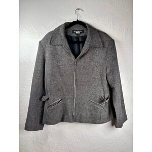 VTG Braebrook Women's Wool Blend Herringbone Zip Up Blazer Jacket Sz 14 Academia